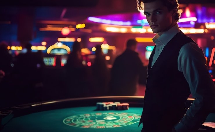 Kontrol permainan Fa Cai Shen Deluxe dengan tombol spin, pengaturan taruhan, dan tampilan saldo